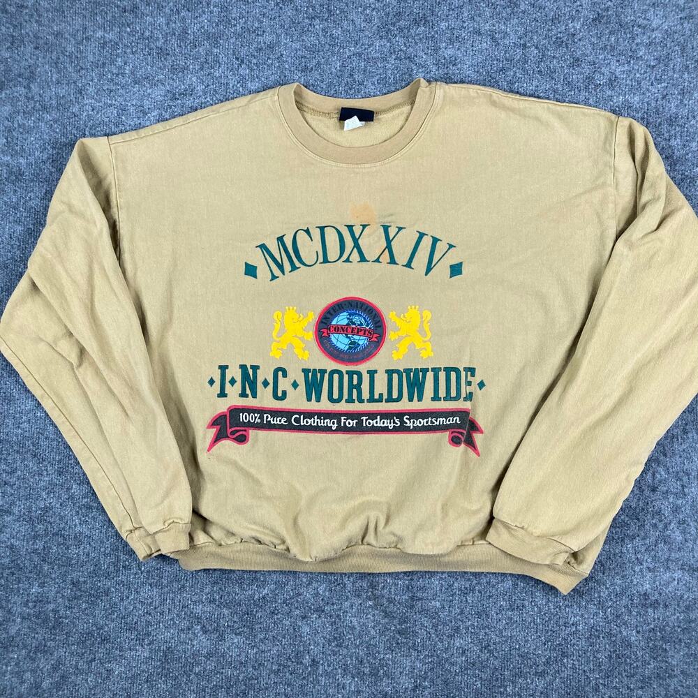 INC Concepts Sweatshirt Mens XL Tan Logo Graphic Crewneck Casual